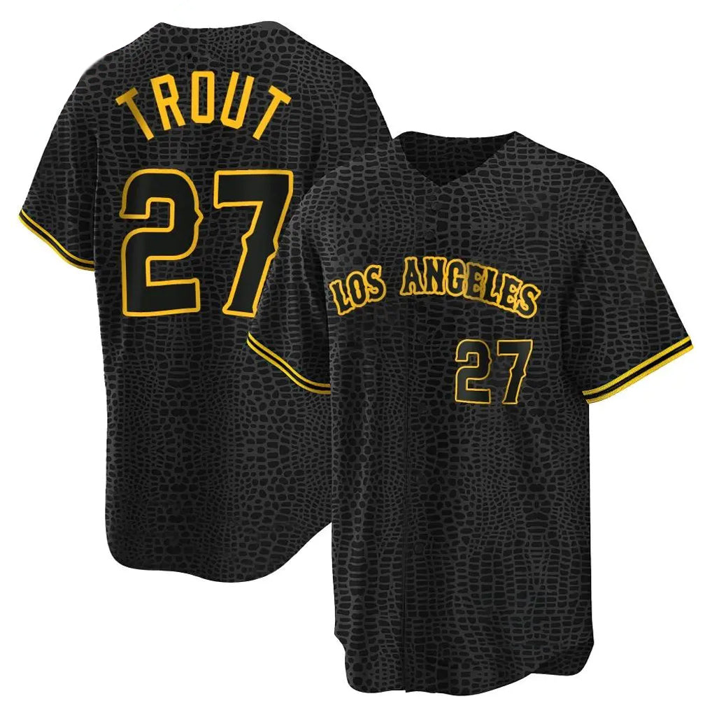 Blandc LA.Angels #27 Mike Trout Player Black Snake Skin City Game Home Stitched Jerseys