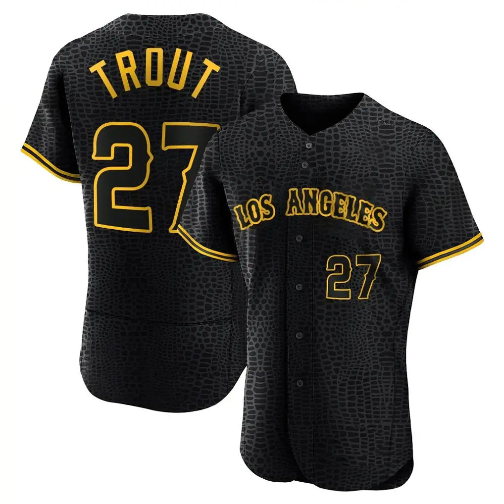 Blandc LA.Angels #27 Mike Trout Player Black Snake Skin City Limited Elite Home Stitched Jerseys