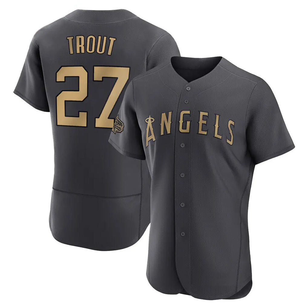 Blandc LA.Angels #27 Mike Trout Player Charcoal Limited Elite Game All-Star Stitched Jerseys