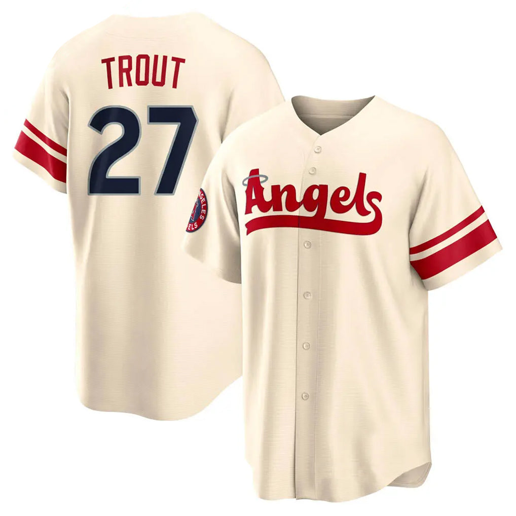 Blandc LA.Angels #27 Mike Trout Player Cream City Connect Home Stitched Jerseys