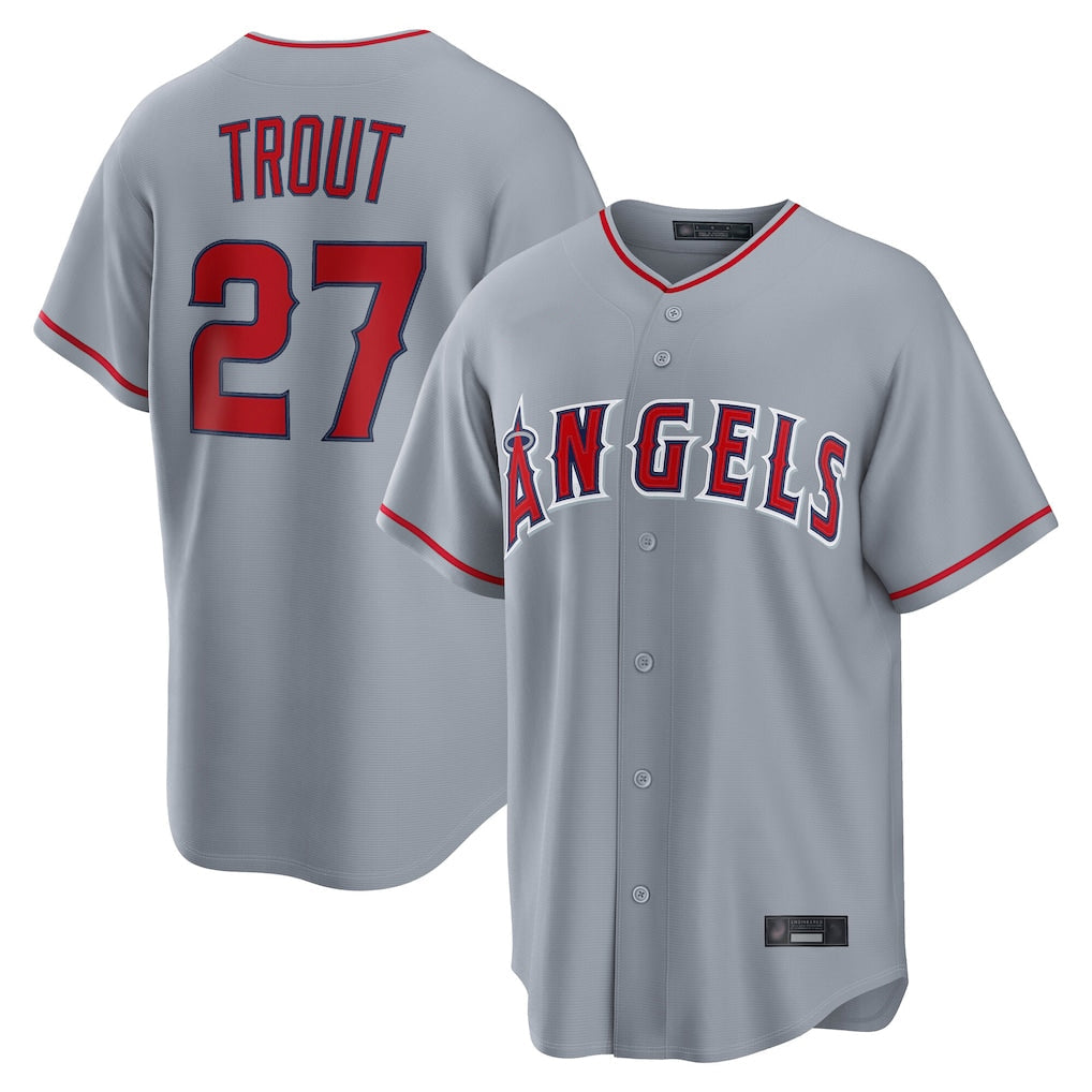 Blandc LA.Angels #27 Mike Trout Player Gray Home Game Stitched Jerseys