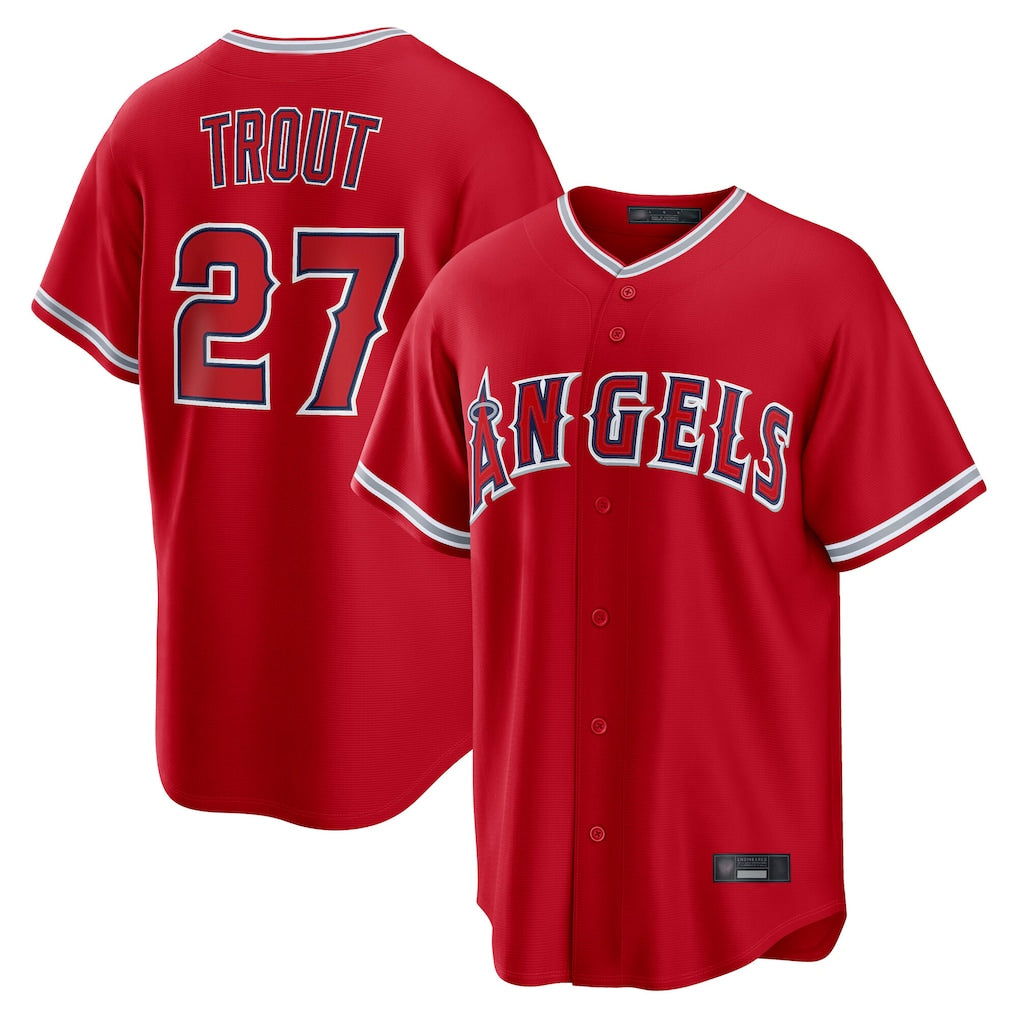 Blandc LA.Angels #27 Mike Trout Player Red Home Game Stitched Jerseys