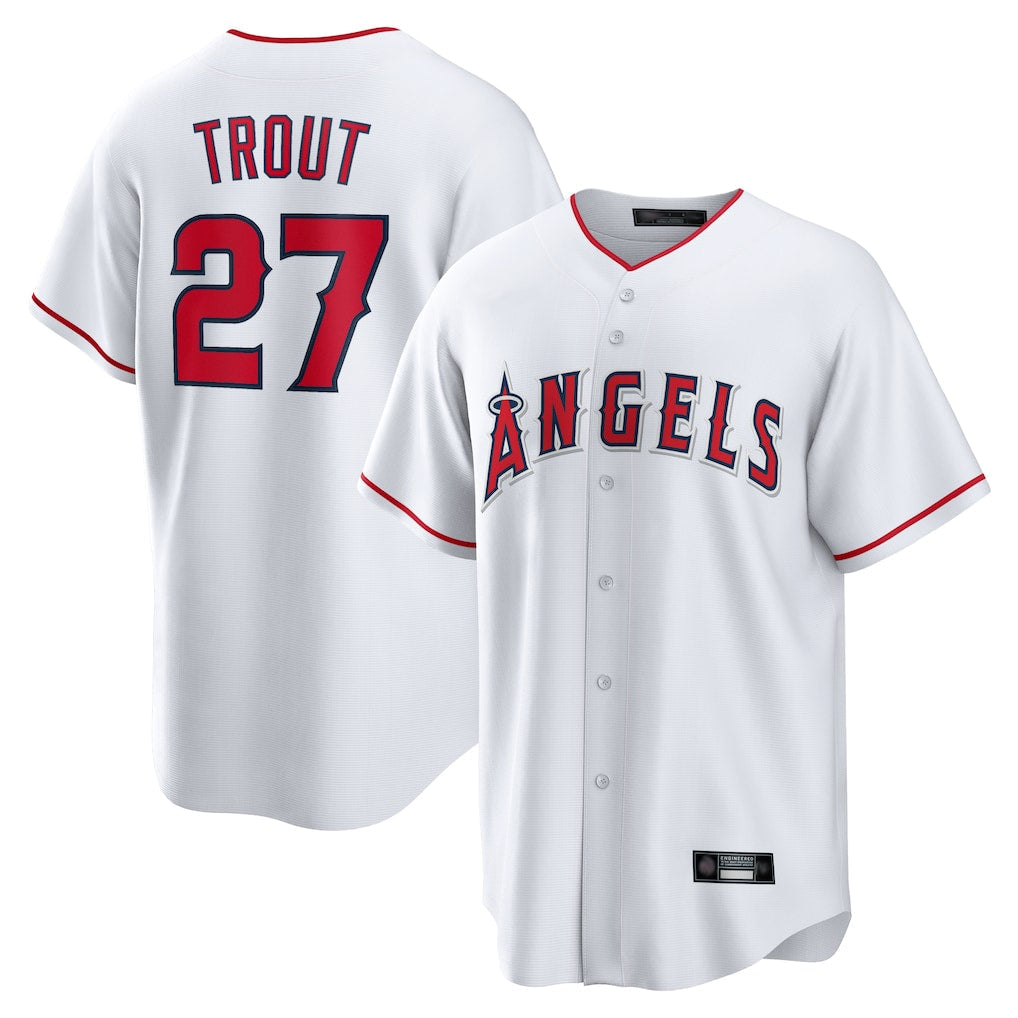 Blandc LA.Angels #27 Mike Trout Player White Home Game Stitched Jerseys
