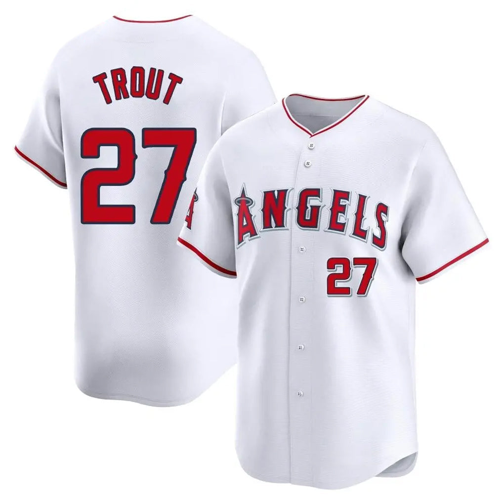 Blandc LA.Angels #27 Mike Trout Player White Limited Home Stitched Jerseys