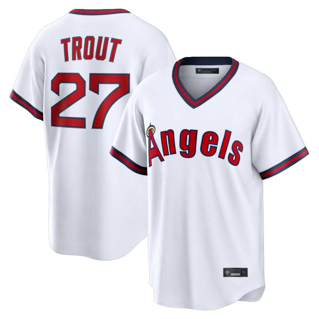 Blandc LA.Angels #27 Mike Trout Player White T-shirt Home Game Stitched Jerseys