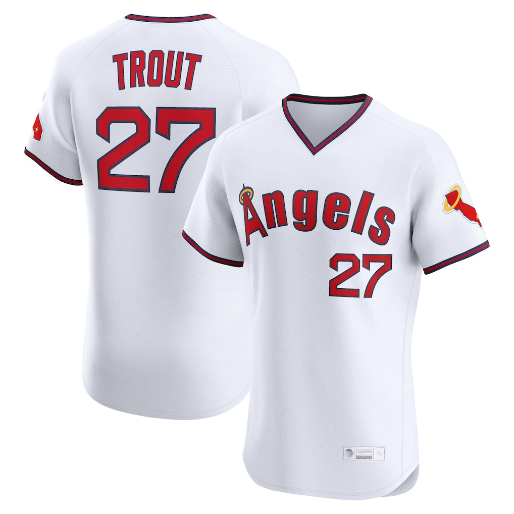 Blandc LA.Angels #27 Mike Trout Player White T-shirt Home Limited Elite Stitched Jerseys
