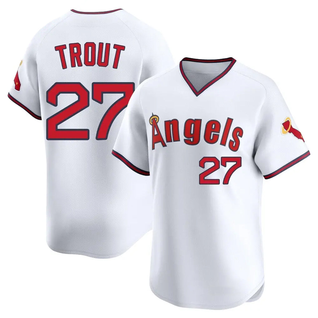 Blandc LA.Angels #27 Mike Trout Player White T-shirt Home Limited Stitched Jerseys