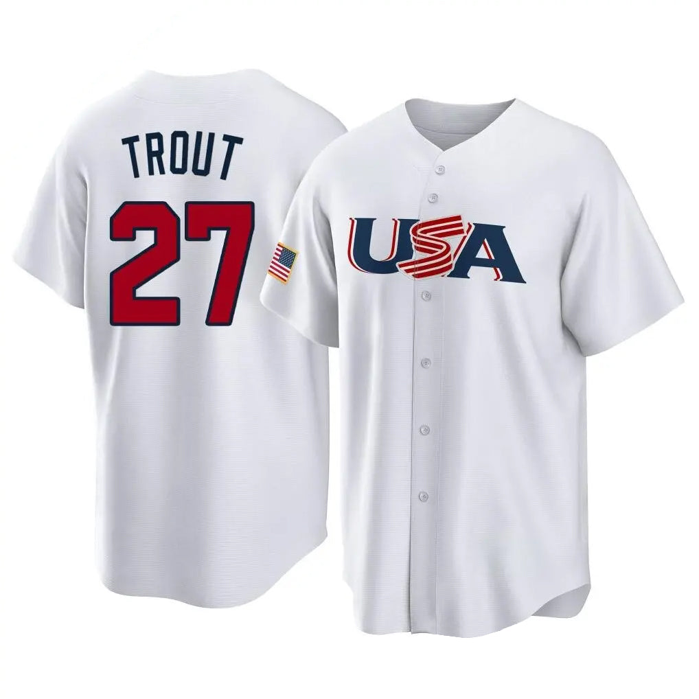 Blandc LA.Angels #27 Mike Trout Player White USA World Classic Game Home Stitched Jerseys