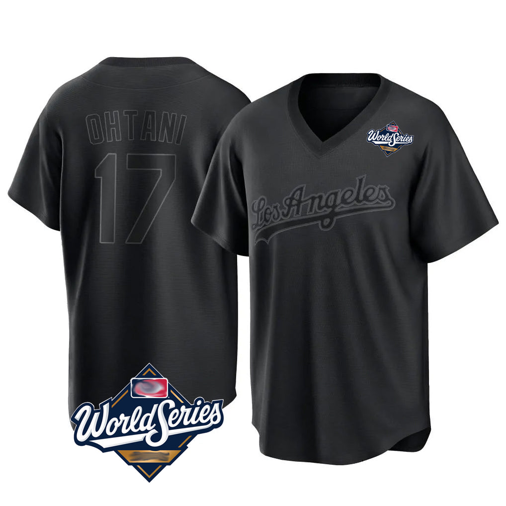 Blandc LA.Dodgers #17 Shohei Ohtani Player Black World Series Pitch Fashion T-shirt Stitched Jerseys