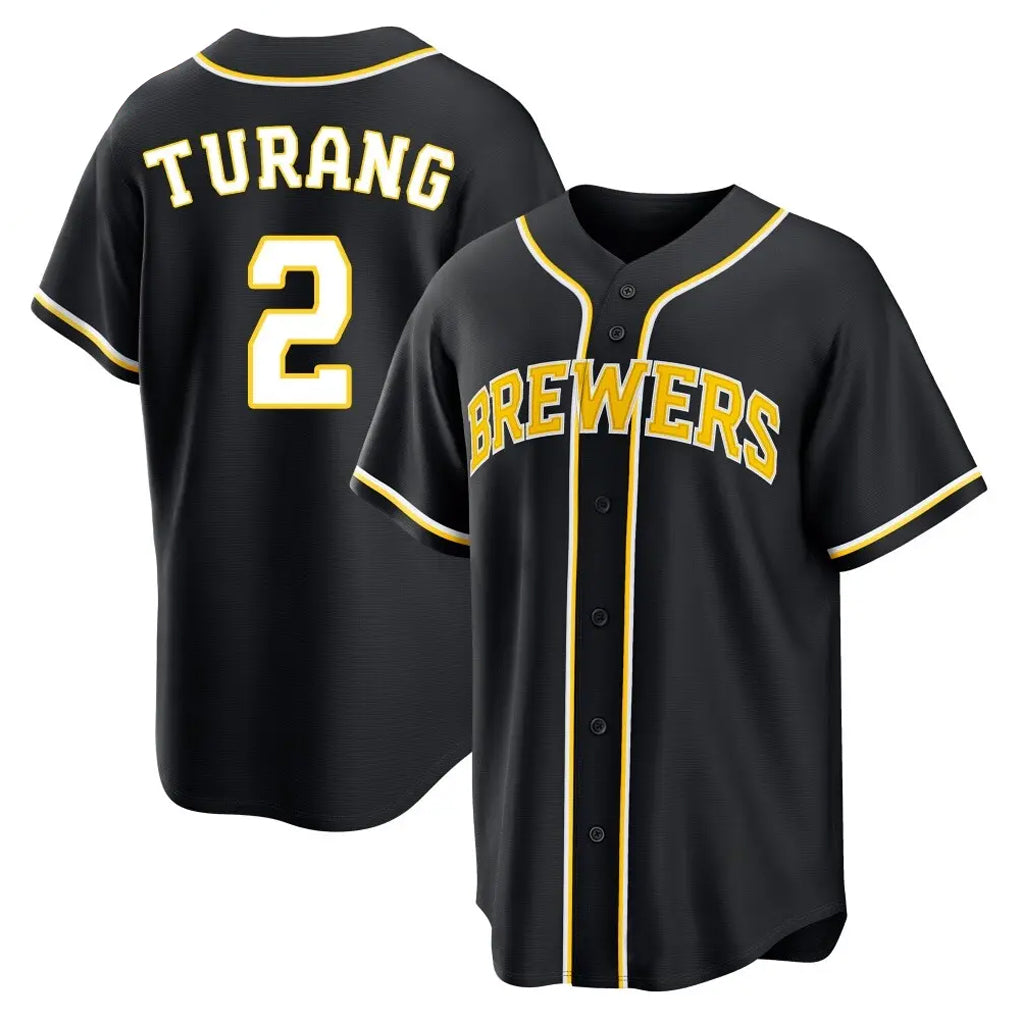 Blandc M.Brewers #2 Brice Turang Player Black Fashion Out Home Game Stitched Jerseys