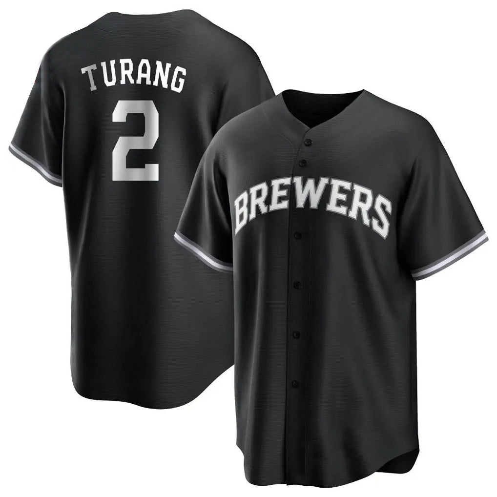 Blandc M.Brewers #2 Brice Turang Player Black Game Home Stitched Jerseys