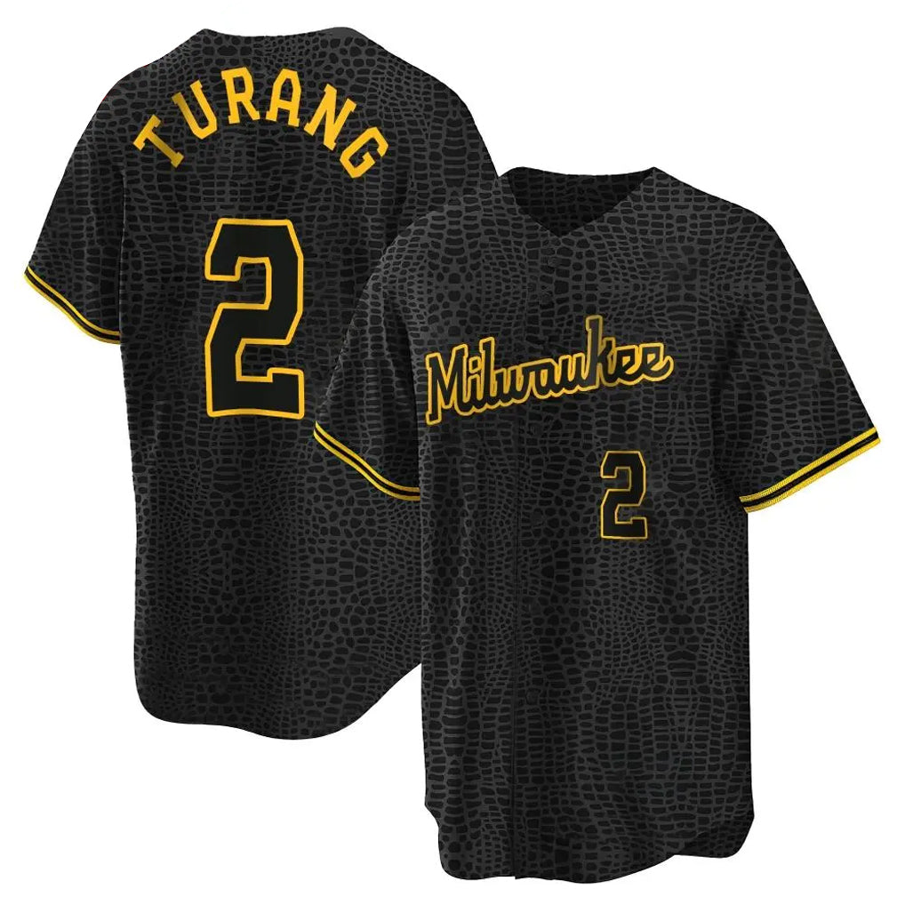 Blandc M.Brewers #2 Brice Turang Player Black Snake Skin City Home Game Stitched Jerseys
