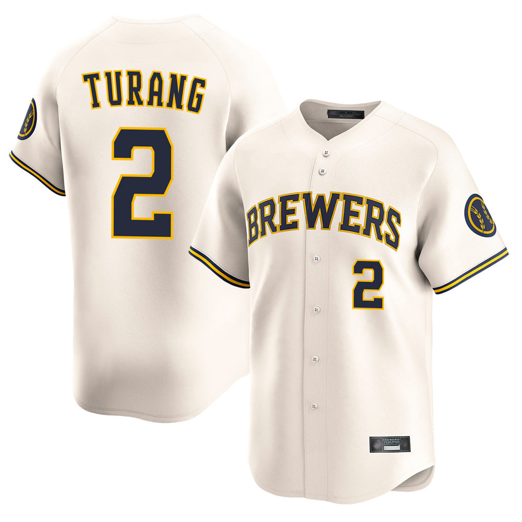 Blandc M.Brewers #2 Brice Turang Player Cream Home Limited Game Stitched Jerseys