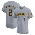 Blandc M.Brewers #2 Brice Turang Player Gray Home Limited Elite Stitched Jerseys