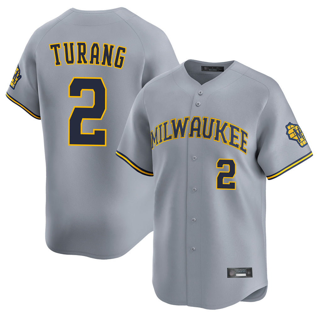 Blandc M.Brewers #2 Brice Turang Player Gray Home Limited Stitched Jerseys