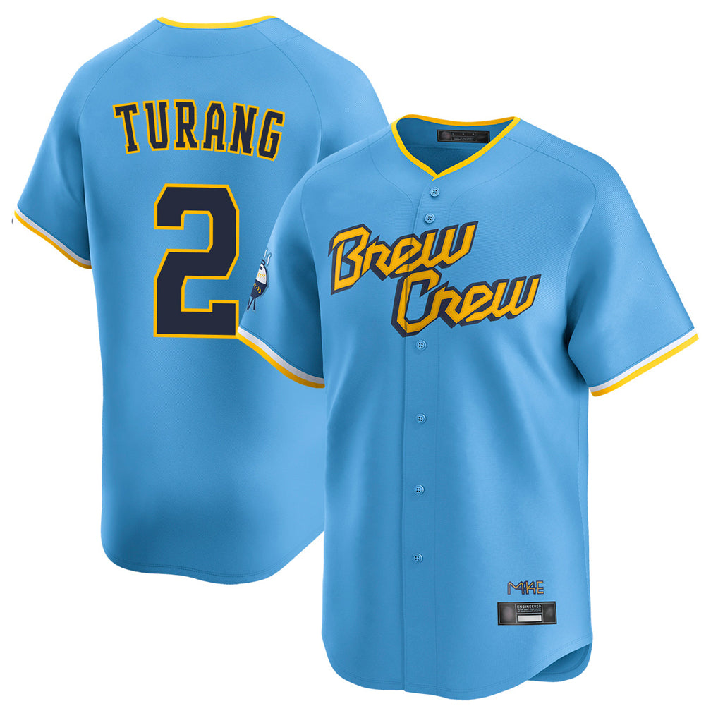 Blandc M.Brewers #2 Brice Turang Player Light Blue City Connect Home Limited Stitched Jerseys