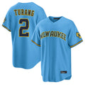 Blandc M.Brewers #2 Brice Turang Player Light Blue Road Stadium Game Stitched Jerseys