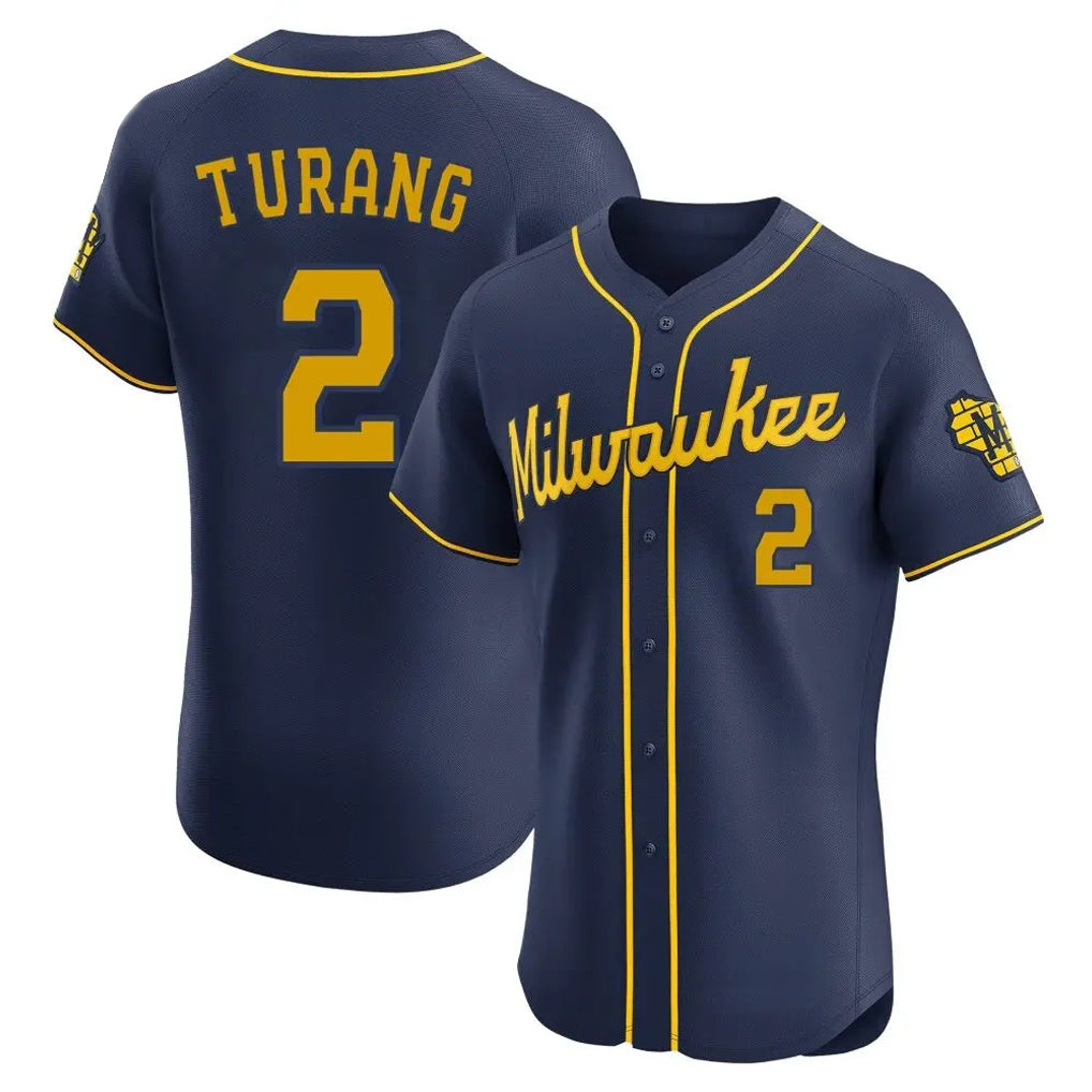 Blandc M.Brewers #2 Brice Turang Player Navy Home Limited Elite Stitched Jerseys