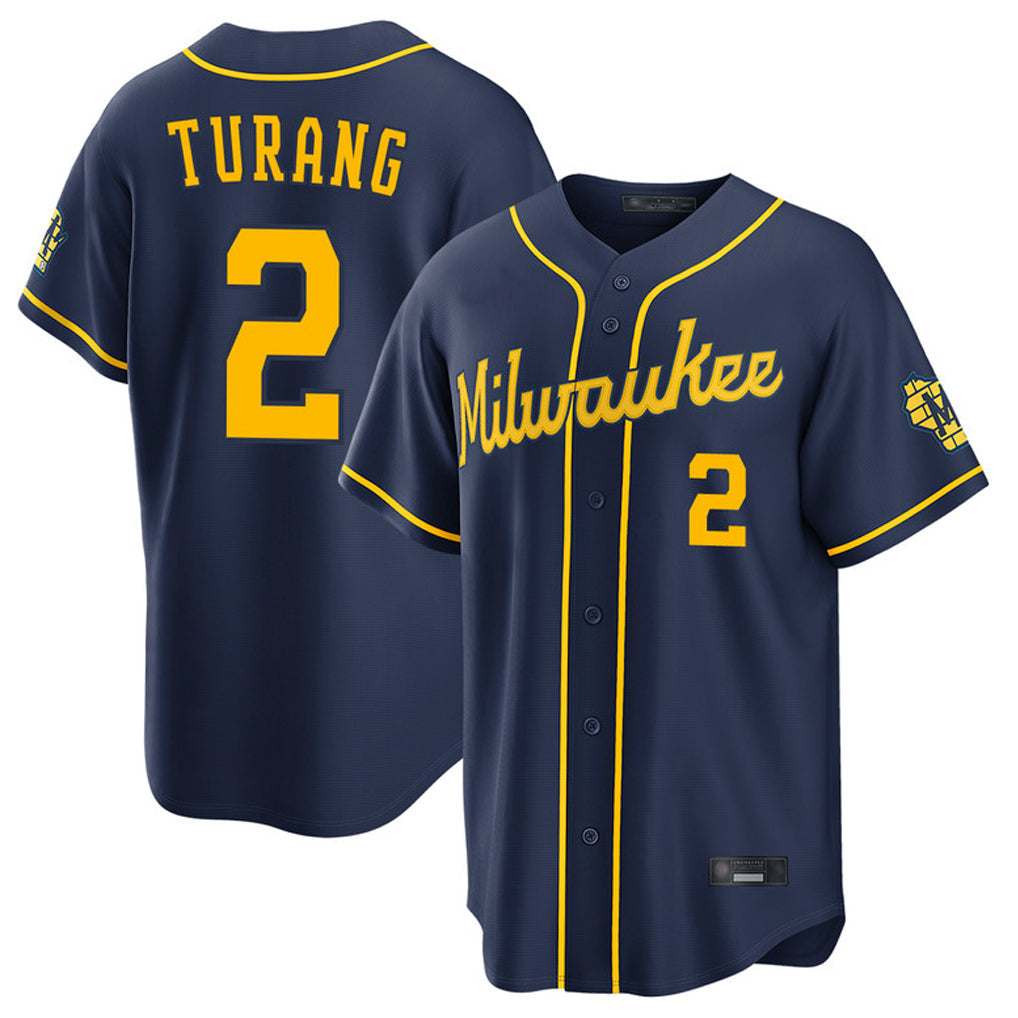 Blandc M.Brewers #2 Brice Turang Player Navy Home Stadium Game Stitched Jerseys
