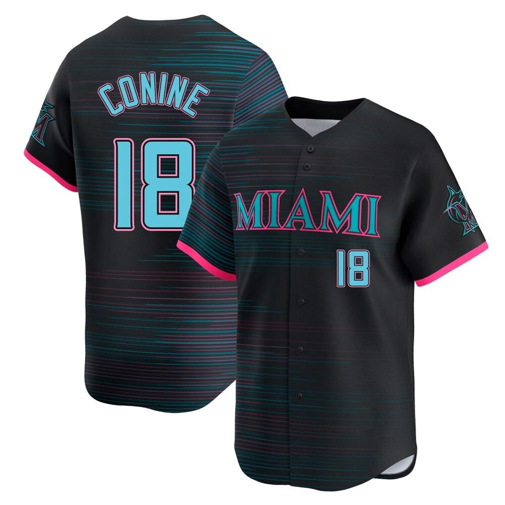 Blandc M.Marlins #18 Griffin Conine Player Black City Connect Home Limited Stitched Jerseys