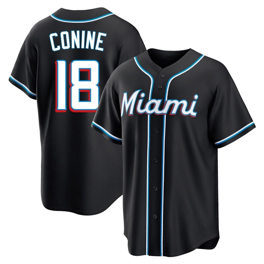 Blandc M.Marlins #18 Griffin Conine Player Black Fashion Out Home Game Stitched Jerseys