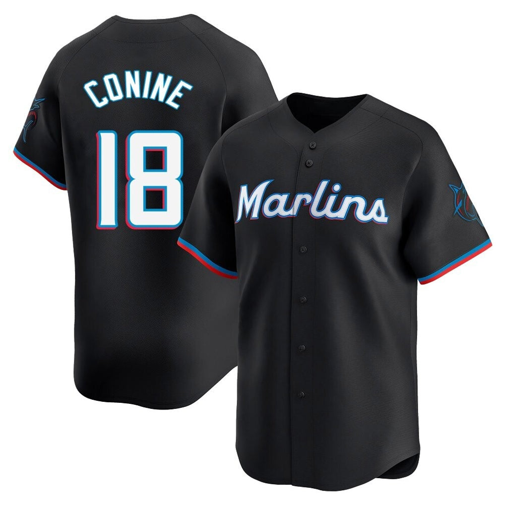 Blandc M.Marlins #18 Griffin Conine Player Black Home Limited Stitched Jerseys