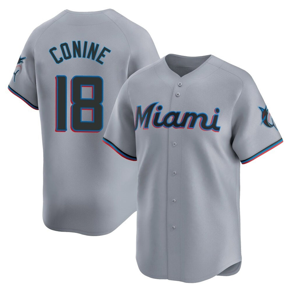 Blandc M.Marlins #18 Griffin Conine Player Gray Home Limited Stitched Jerseys