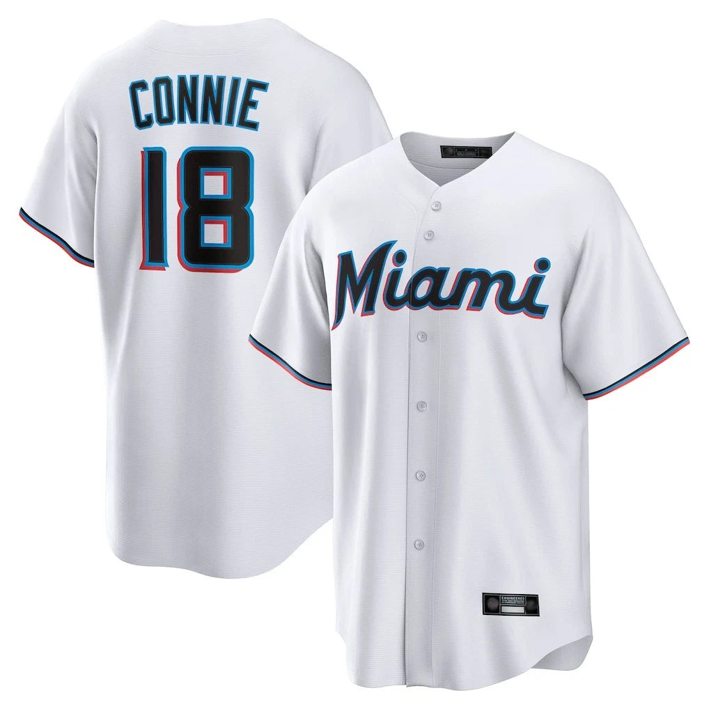 Blandc M.Marlins #18 Griffin Conine Player White Home Game Stitched Jerseys
