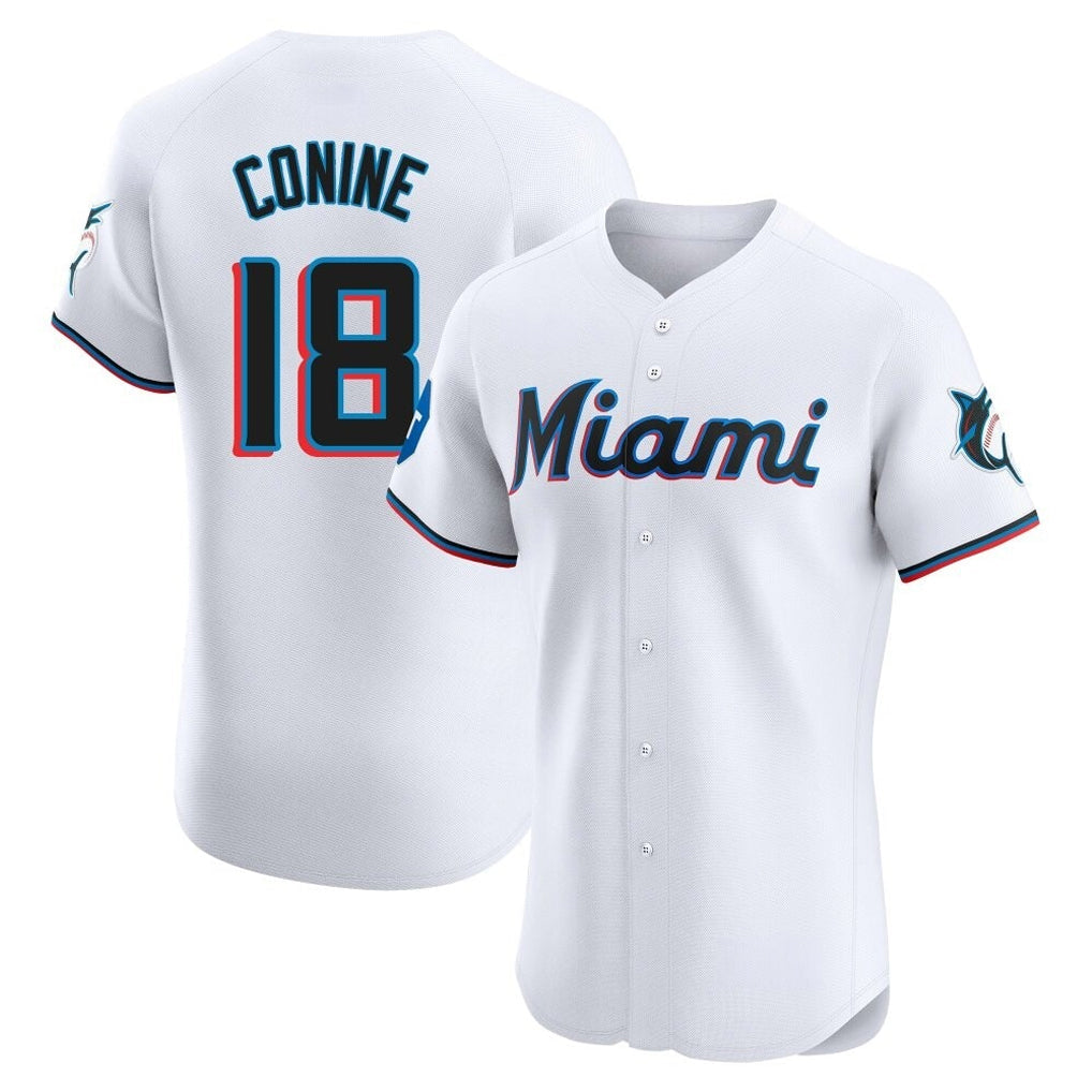 Blandc M.Marlins #18 Griffin Conine Player White Home Limited Elite Stitched Jerseys