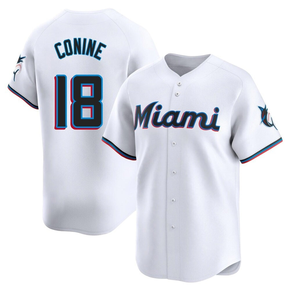 Blandc M.Marlins #18 Griffin Conine Player White Home Limited Stitched Jerseys