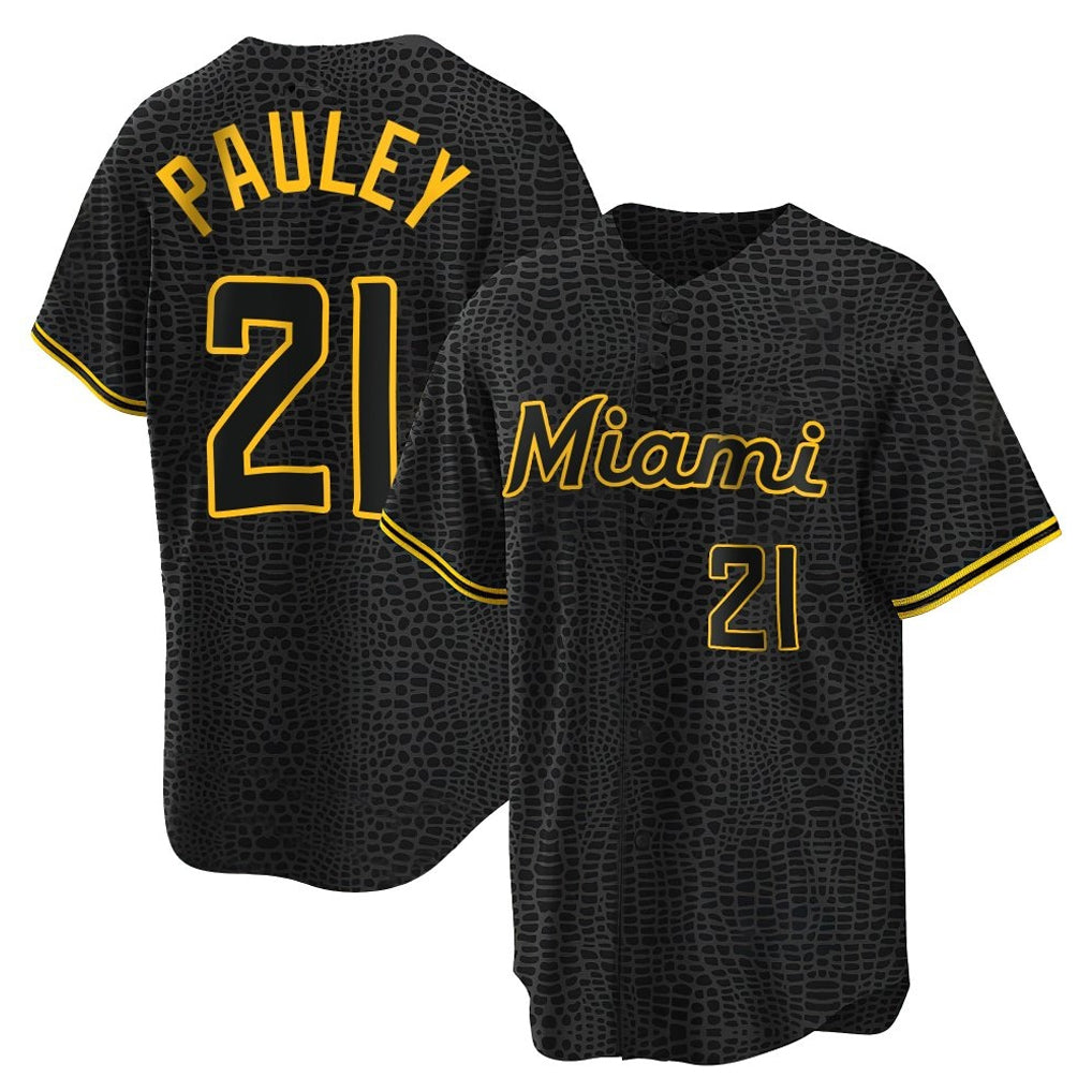 Blandc M.Marlins #21 Graham Pauley Player Black Snake Skin City Home Game Stitched Jerseys