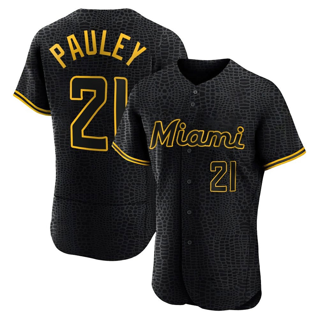 Blandc M.Marlins #21 Graham Pauley Player Black Snake Skin City Home Limited Elite Stitched Jerseys