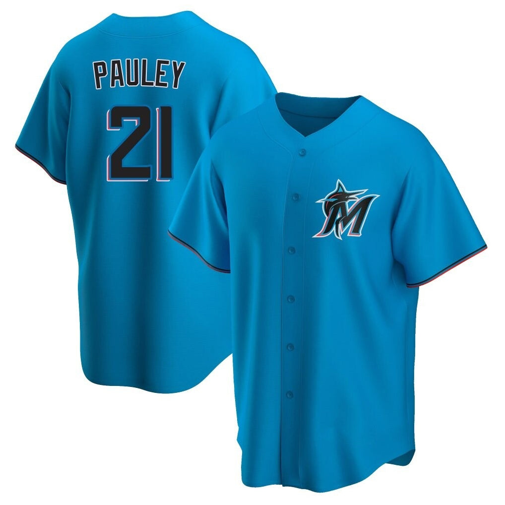 Blandc M.Marlins #21 Graham Pauley Player Blue Home Game Stitched Jerseys
