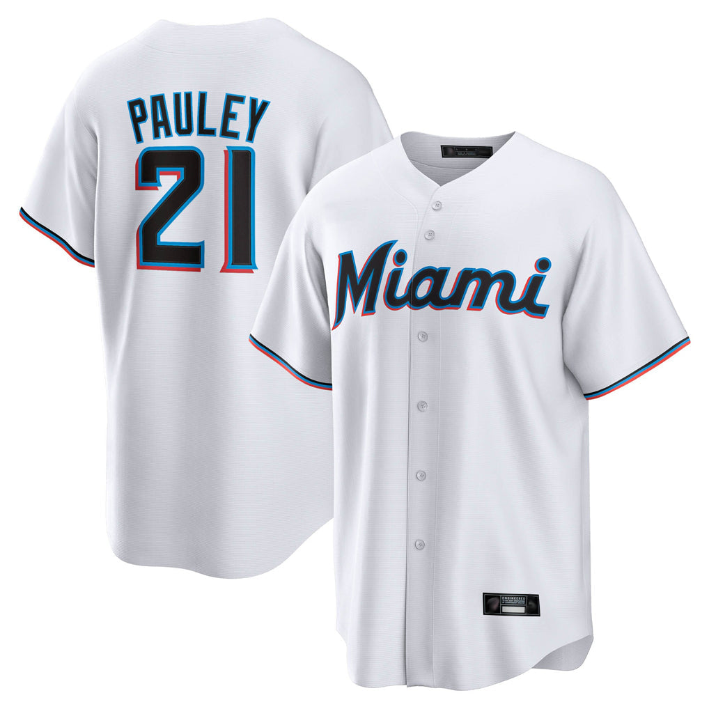 Blandc M.Marlins #21 Graham Pauley Player White  Home Game Stitched Jerseys