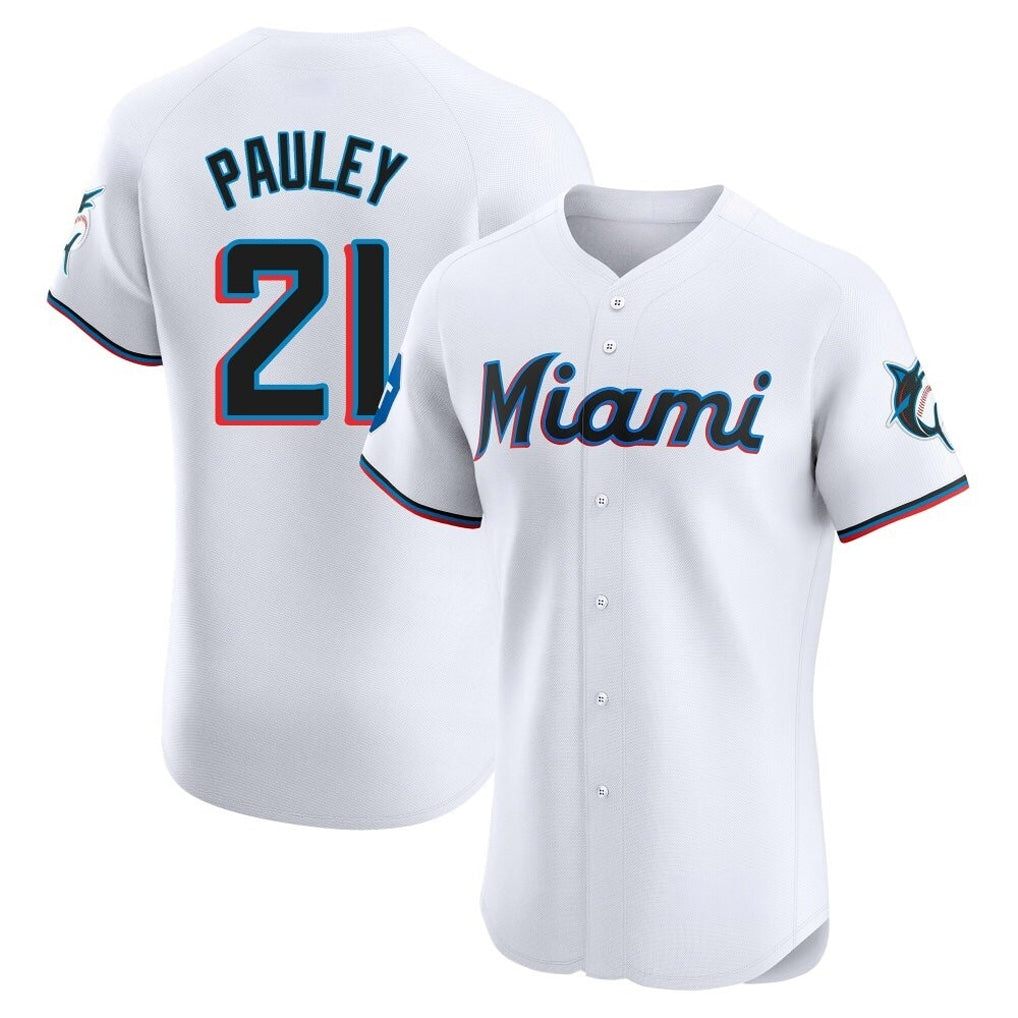 Blandc M.Marlins #21 Graham Pauley Player White  Home Limited Elite Stitched Jerseys