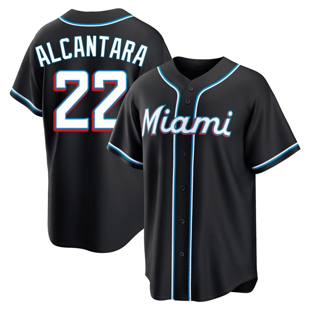 Blandc M.Marlins #22 Sandy Alcantara Player Black Fashion Out Home Game Stitched Jerseys