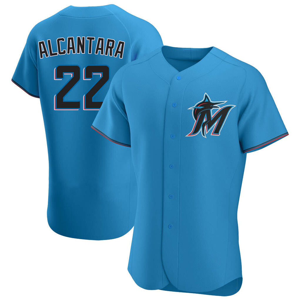 Blandc M.Marlins #22 Sandy Alcantara Player Blue Home Limited Elite Stitched Jerseys