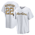 Blandc M.Marlins #22 Sandy Alcantara Player Gold Home Game Stitched Jerseys