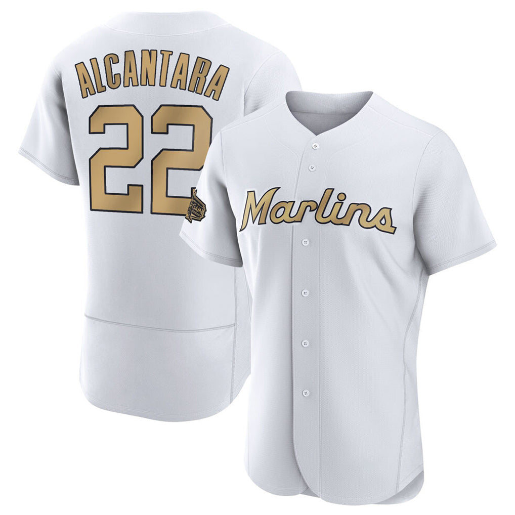 Blandc M.Marlins #22 Sandy Alcantara Player Gold  Home Limited Elite Stitched Jerseys