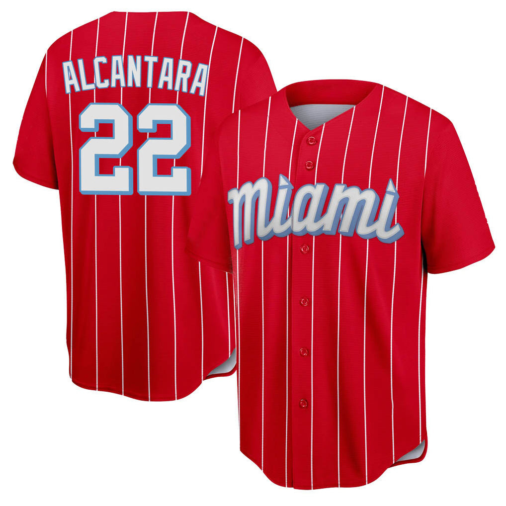 Blandc M.Marlins #22 Sandy Alcantara Player Red City Connect Home Game Stitched Jerseys