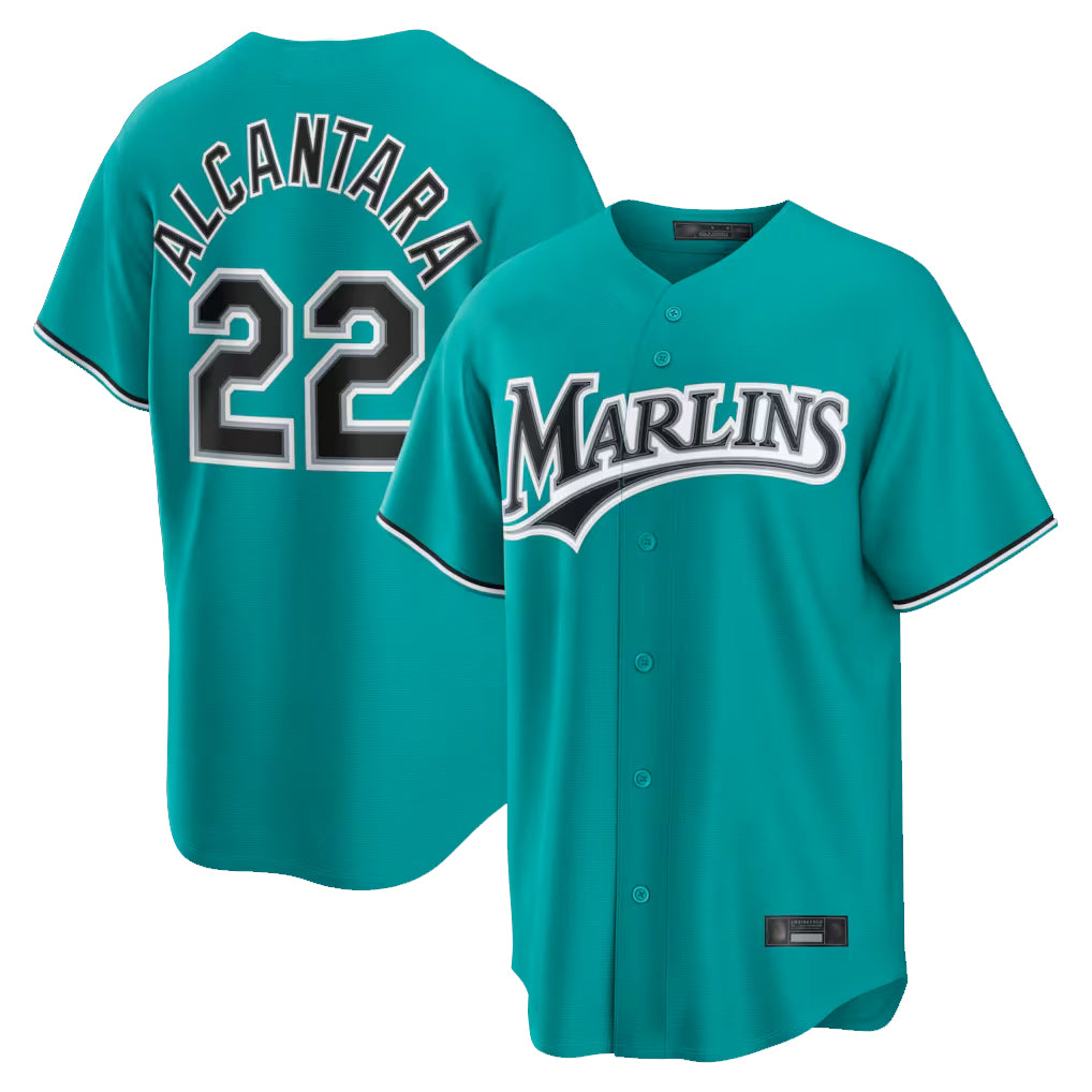 Blandc M.Marlins #22 Sandy Alcantara Player Teal  Home Game Stitched Jerseys