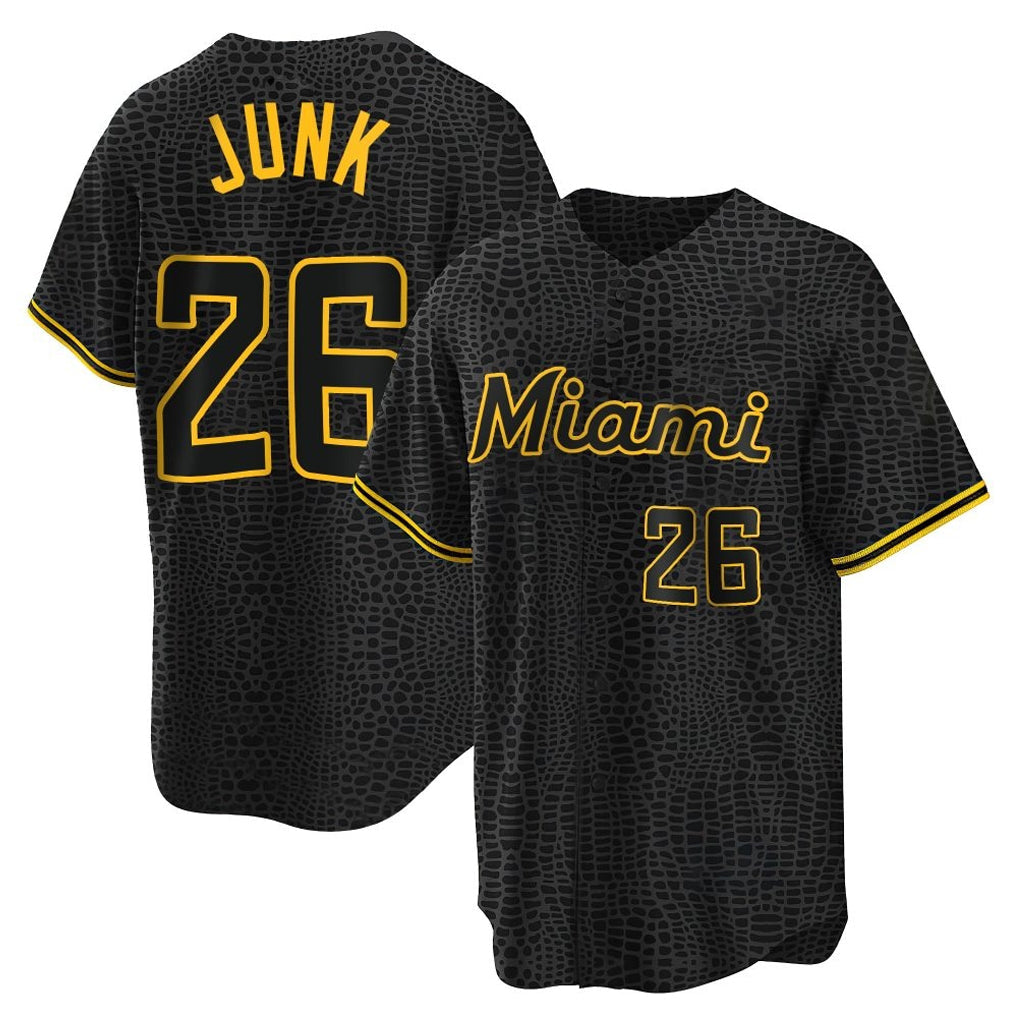 Blandc M.Marlins #26 Janson Junk Player Black Snake Skin City Home Game Stitched Jerseys