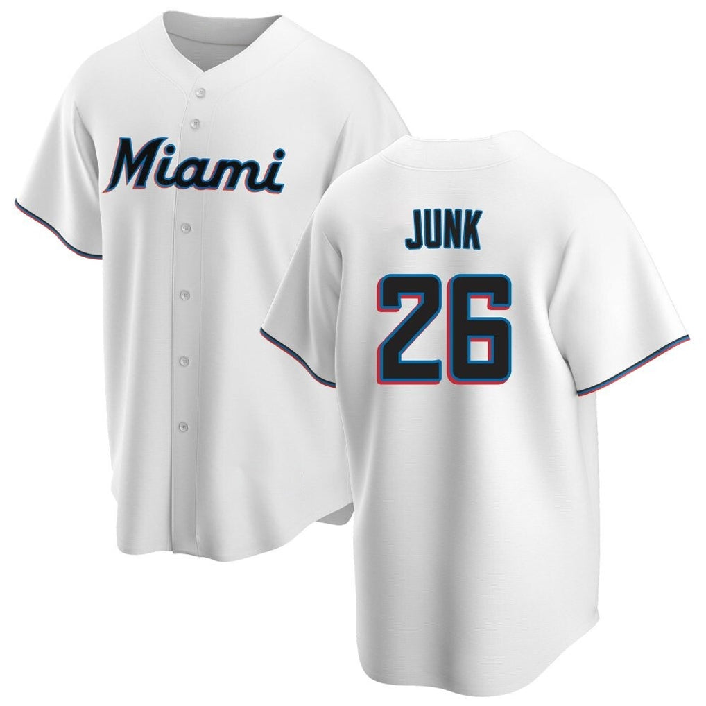 Blandc M.Marlins #26 Janson Junk Player White  Home Game Stitched Jerseys