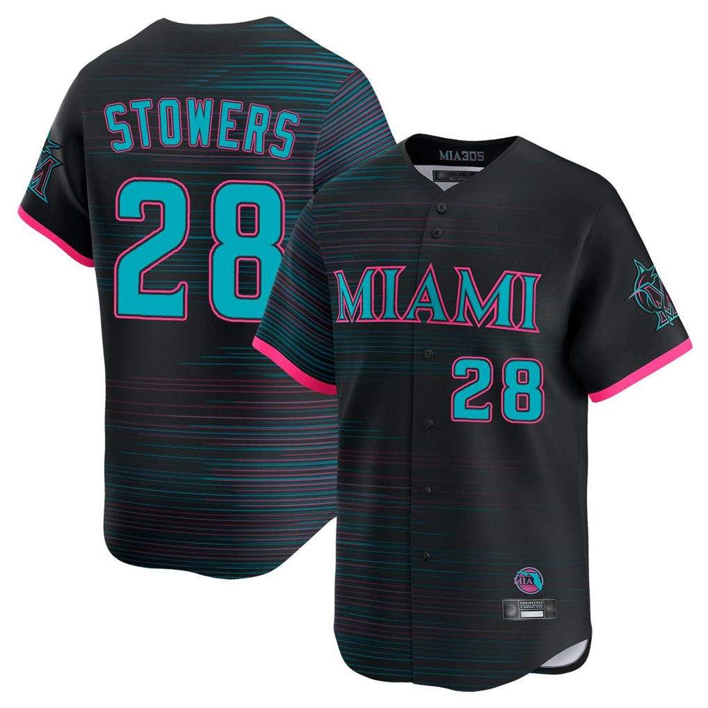 Blandc M.Marlins #28 Kyle Stowers Player Black City Connect Home Limited Stitched Jerseys