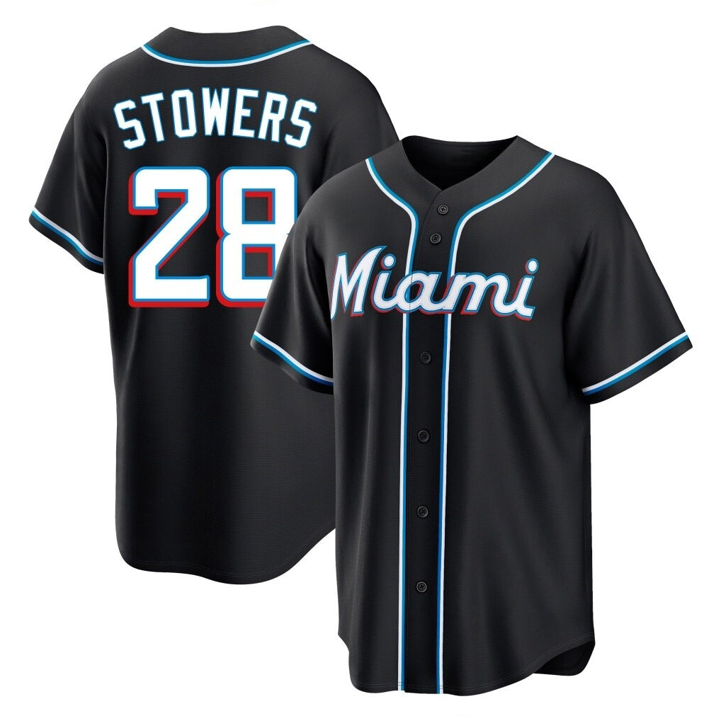 Blandc M.Marlins #28 Kyle Stowers Player Black Fashion Out Home Game Stitched Jerseys