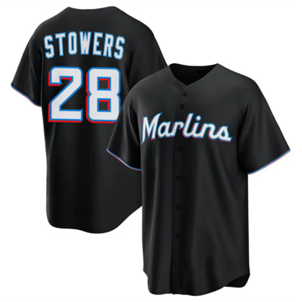 Blandc M.Marlins #28 Kyle Stowers Player Black  Home Game Stitched Jerseys