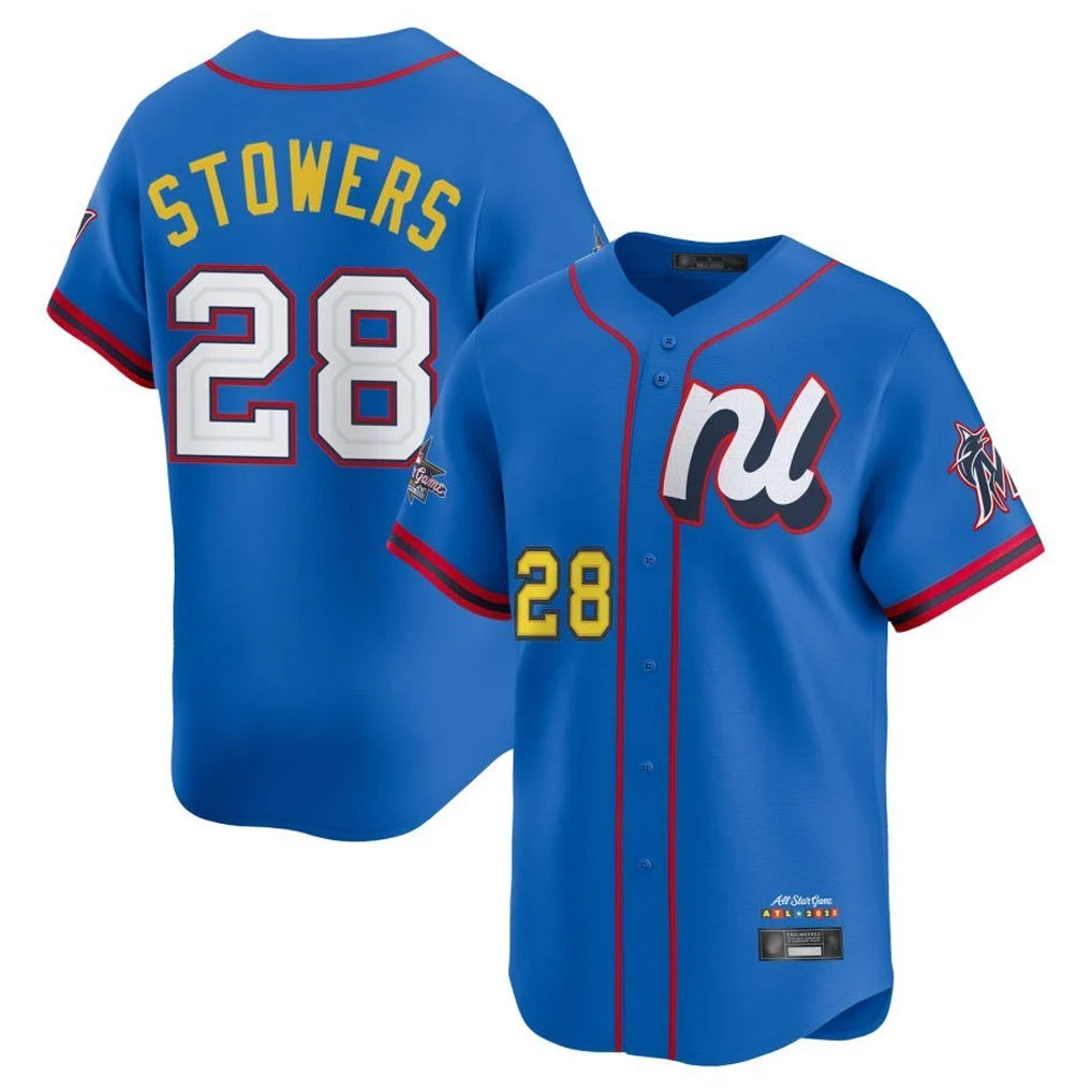 Blandc M.Marlins #28 Kyle Stowers Player Blue National League All-Star Game Limited Stitched Jerseys