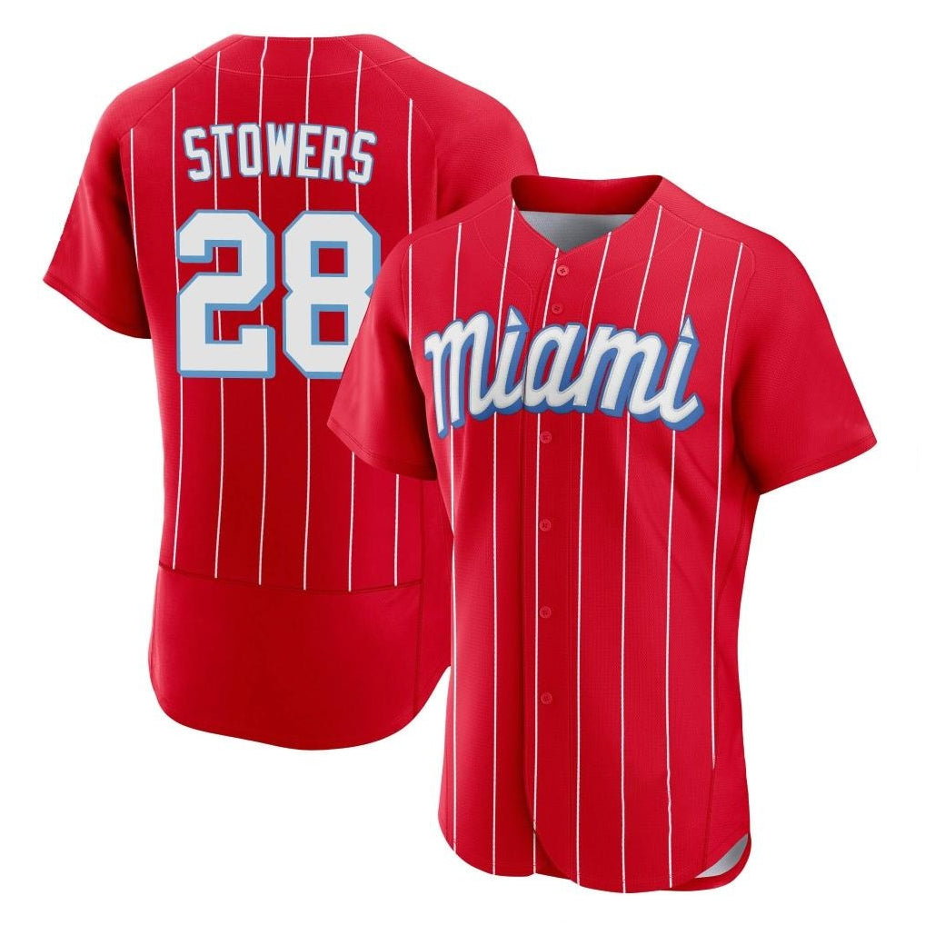 Blandc M.Marlins #28 Kyle Stowers Player Red City Connect Home Limited Elite Stitched Jerseys