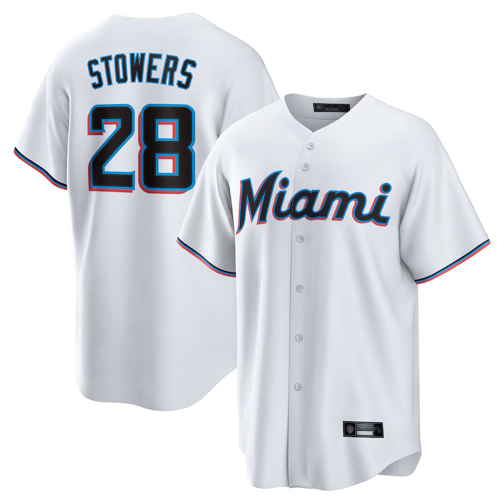 Blandc M.Marlins #28 Kyle Stowers Player White  Home Game Stitched Jerseys