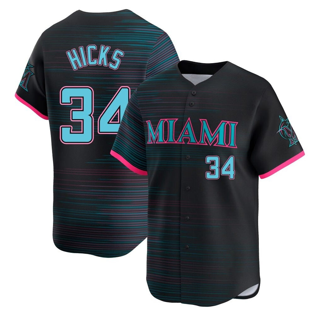 Blandc M.Marlins #34 Liam Hicks Player Black City Connect Home Limited Stitched Jerseys